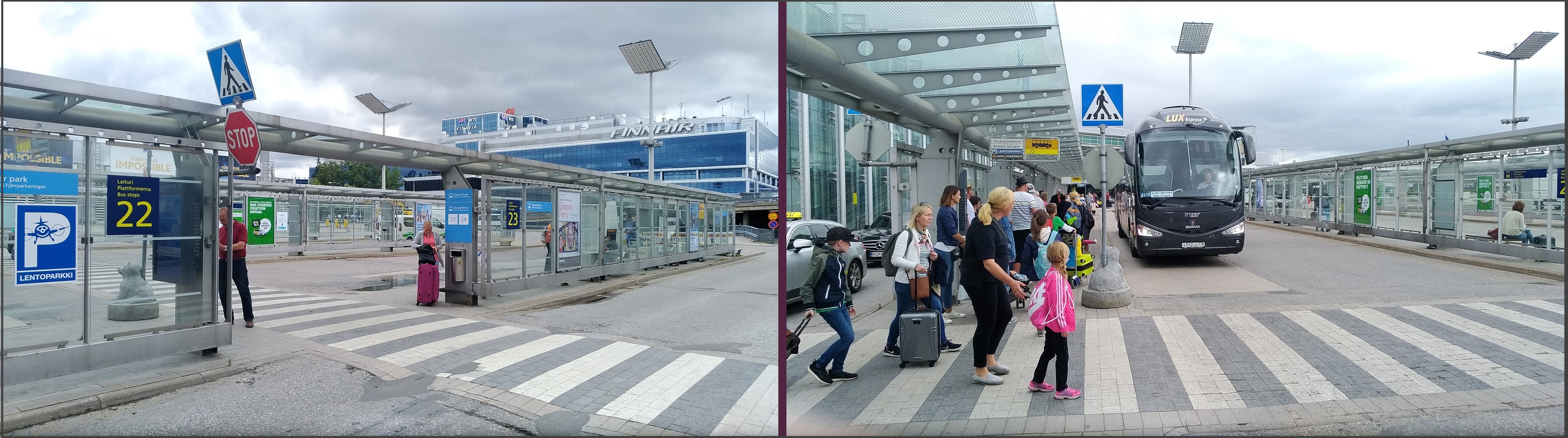Остановка автобуса Lux Express люкс экспресс в аэропорту Хельсинки Вантаа изображение с сайта www.heihei.website